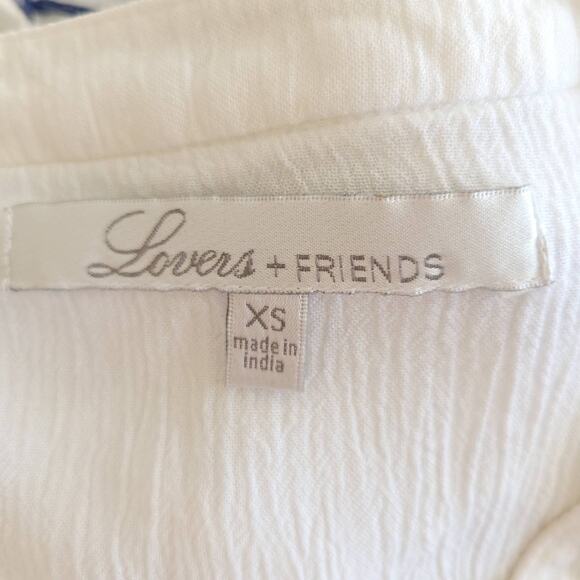 Lovers + Friends Embroidered Peasant Blouse White Lace Up Relaxed XS - Picture 11 of 13